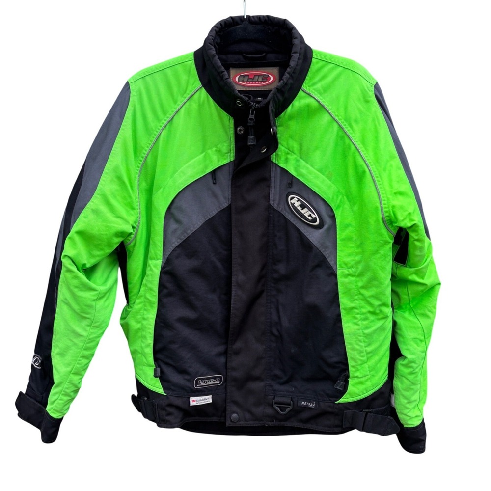 HJC Apparel Mens Neon Green Black Motorcycle Riding Jacket Reissa 3M MD